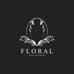 Floral frame round shape emblem logo leave circle style boutique background