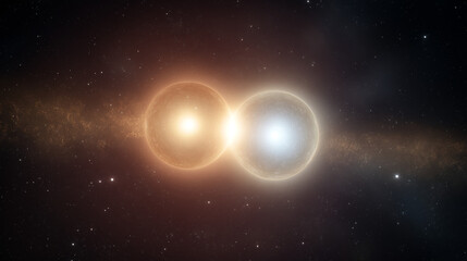 Naklejka premium Binary Star System in Deep Space with Balanced Starlight