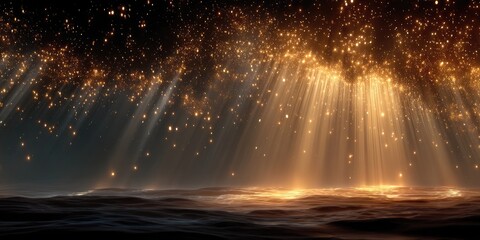 A wide shot of ethereal golden rays diffusing