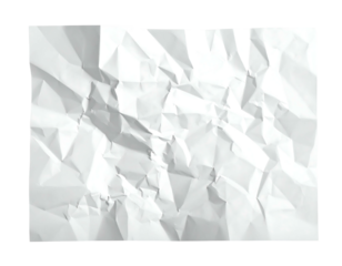 A close-up shot of a crumpled sheet of white paper, showing detailed textures and shadows, set against a black border
