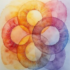 Abstract watercolor circles in warm sunset hues &mdash; vibrant, dreamy, and meditative background perfect for wellness, spiritual, or creative design projects.