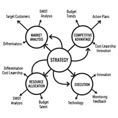 Strategic Business Planning Flowchart with Circles and Arrows