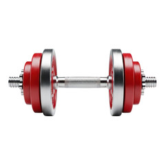 Red and silver dumbbell weight isolated on transparent background for fitness