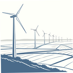 Distant wind farm view with soft aerial depth white