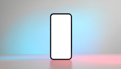Modern Smartphone with Blank White Screen on Reflective Surface with Gradient Light
