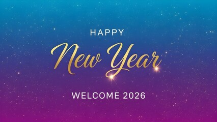 Vibrant gradient backdrop with shimmering particles, elegant golden typography heralding a joyous annual celebration of beginnings and future hopes