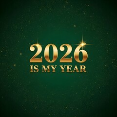 Lustrous golden metallic text '2026 Is My Year' shines brightly on a deep emerald green background, signifying hope, ambition, and the promise of a successful future