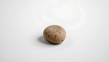 A single rock on a white surface, with an abstract background that provides context without detailing