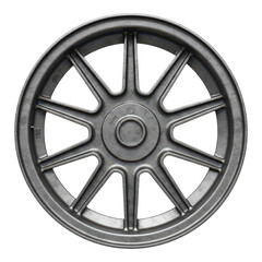 Closeup of a metal wheel with a transparent background