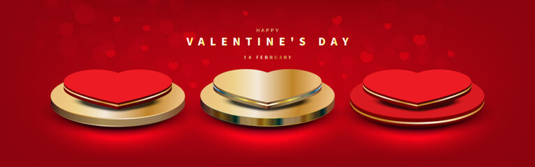 Valentine's Day Podium Background with Heart-Shaped Stages. Vector illustration.