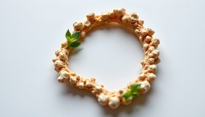 Obraz premium A decorative arrangement of popcorn pieces strung together to form a circular wreath