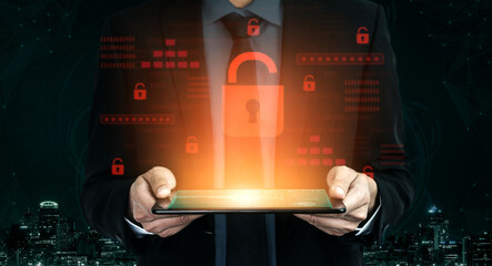 Digital security concept illustrating a cybersecurity breach, with a red unlocked padlock indicating data exposure among secure systems, emphasizing system vulnerability and risk Vouch