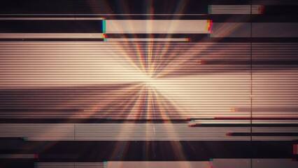 Abstract horizontal lines with a radiant central light glitch effect composition
