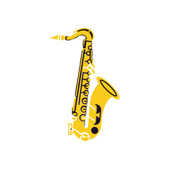 Golden saxophone illustration isolated on white background musical instrument design.