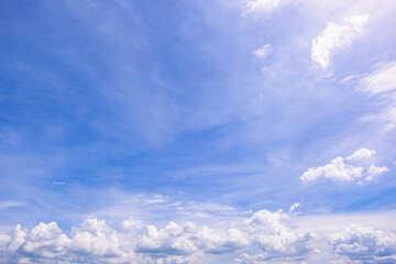Obraz premium clear blue sky background,clouds with background, Blue sky background with tiny clouds. White fluffy clouds in the blue sky. 