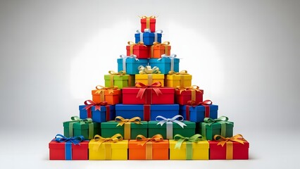 Obraz premium A colorful pyramid of wrapped gifts creates a festive and celebratory visual display