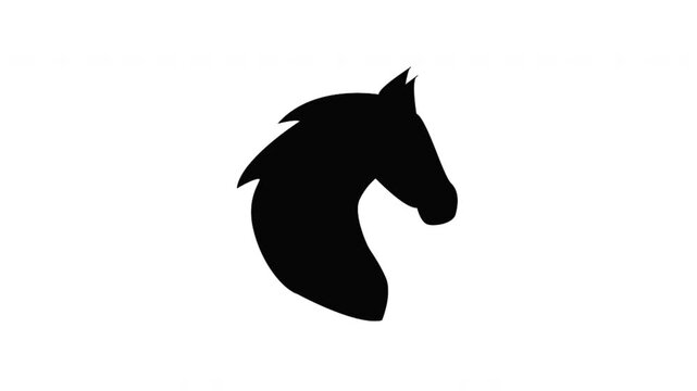 animated horse head black shape icon silhouette flat illustration design on white background