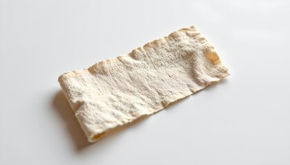 A square cracker with holes is placed against a white background.