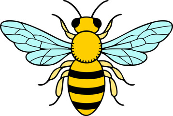 Bee Illustration with Wings Flat Cartoon Insect Isolated on White Background