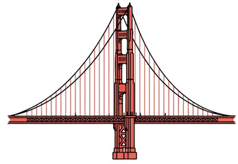 Obraz premium A striking, symmetrical vector illustration captures the iconic international orange golden gate bridge structure, spanning the bay in san francisco, california.