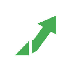 Green arrow pointing upwards indicating growth and progress.