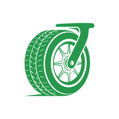 Green caster wheel icon with tire tread design.