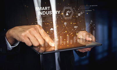 Smart industry dashboard combining automation, robotics, cloud integration, cybersecurity, and data analytics to support intelligent factory systems and real-time monitoring Vouch
