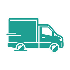 Green delivery truck speeding with motion blur effect.