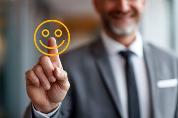 Businessman Pointing at Smiley Face Icon