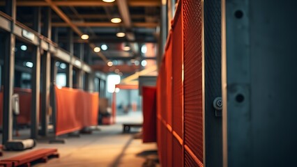 disavowal. Construction site with abstract industrial elements, metal and concrete textures, and dramatic side lighting. real-estate listings.