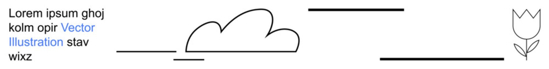 Obraz premium Minimalist designs, modern decor, nature concepts, creative layouts, line art, abstract patterns. Artwork features a cloud, tulip and abstract text lines. s nature concepts and minimalist designs