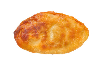 A simple homemade pie with filling on a white background. Small fried pie