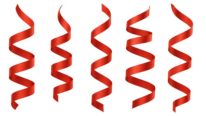 Four red spiral ribbons isolated on transparent background