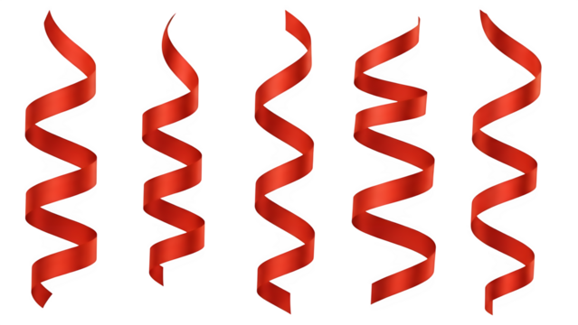 Four red spiral ribbons isolated on transparent background - Powered by Adobe