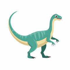 Fototapeta premium Cartoon dinosaur illustration on a grassy hill with trees and sky background