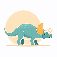 Cartoon triceratops illustration on white background with pastel colors