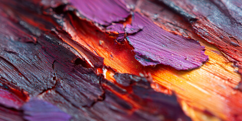 Vibrant abstract painting texture with thick oil paint strokes in red, purple and orange tones, expressive artistic background, rich colors, creative energy and dramatic surface detail