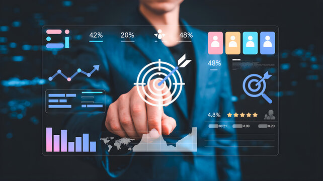 Business analytics and target achievement with digital interface and data visualization - Powered by Adobe