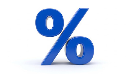 Glossy blue 3D percentage symbol on white, signifying discounts, sales, financial rates, and statistical data. Essential concept for business, finance, and economics