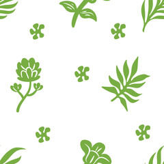 Seamless Floral Pattern with Linocut Green Flowers