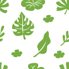 Seamless Floral Pattern with Linocut Green Flowers