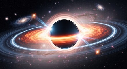 A black hole in space with a glowing ring of light around it.