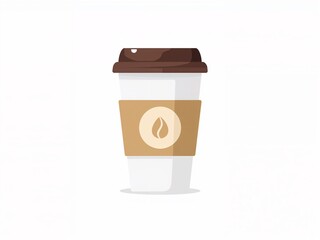Takeaway coffee cup illustration isolated on white background, minimal cafe drink icon with sleeve.