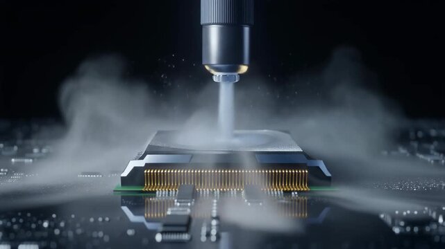 Cryo-jet impingement cooling a semiconductor chip on a circuit board, industrial technology.
