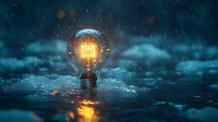 Illuminating resilience: A lightbulb weathering the storm's poignant embrace