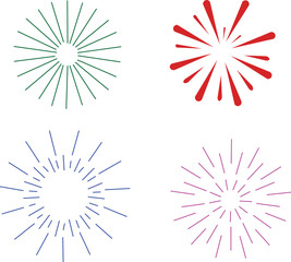 Fototapeta premium Set of for vectors of sunburst and fireworks in different colors. Shine icon vector set. Radiance illustration sign collection. effulgence symbol. shining web icons. sparkle logo.