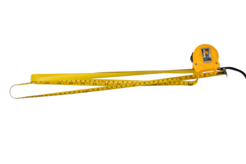 Precision Measurement Tool: Yellow Retractable Meter for Accurate Sizing on Transparent Background