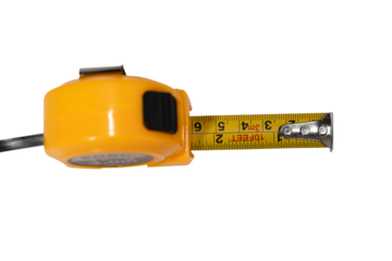 Precision Measurement Tool: Yellow Meter Tape with Extended Metal Tape on Transparent Background