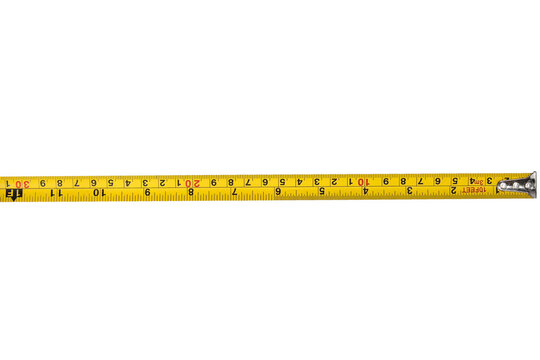 Precision Measurement Tool: Yellow Meter Measuring Tape on Transparent Background