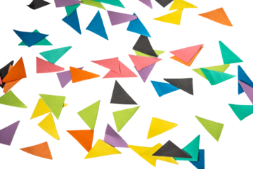 Colorful Paper Triangles in Various Shades: A Bright Wrinkle Paper Pile Showcasing Vibrant Color and Captivating Color Paper Art on Transparent Background.